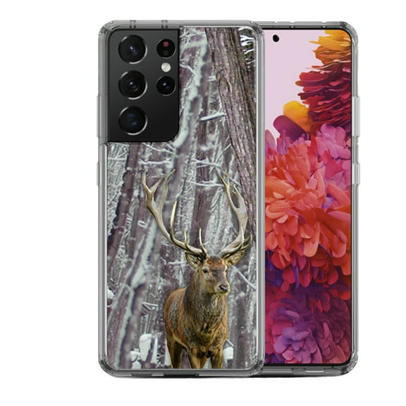 Shockproof Hybrid Bumper Phone Case for Samsung Galaxy S21 Ultra, by OneToughShield ® - Deer/Snow/Camo