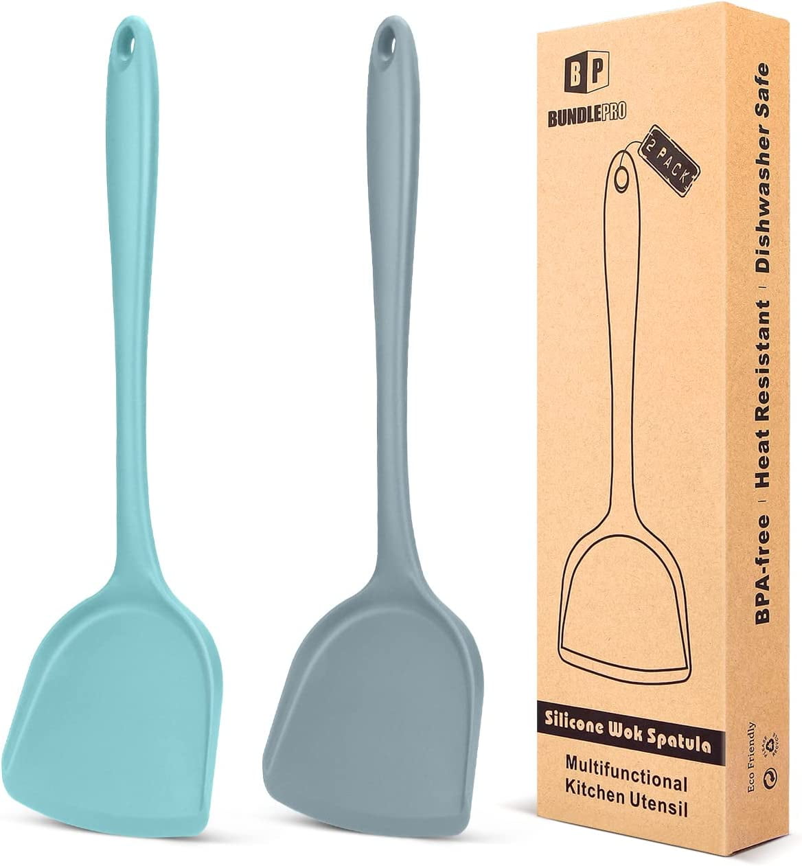 Bundlepro 2 Pack Silicone Wok Spatula, Seamless Kitchen Utensil for