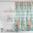 thumbnail image 3 of Summer Coastal Shower Curtain, Waterproof Shower Curtains for Bathroom, Watercolor Corals Shells Starfish Green Plaid Washable Fabric Bathtub Curtain Set Bath Decor with 12 Hooks Long 72"x84", 3 of 8