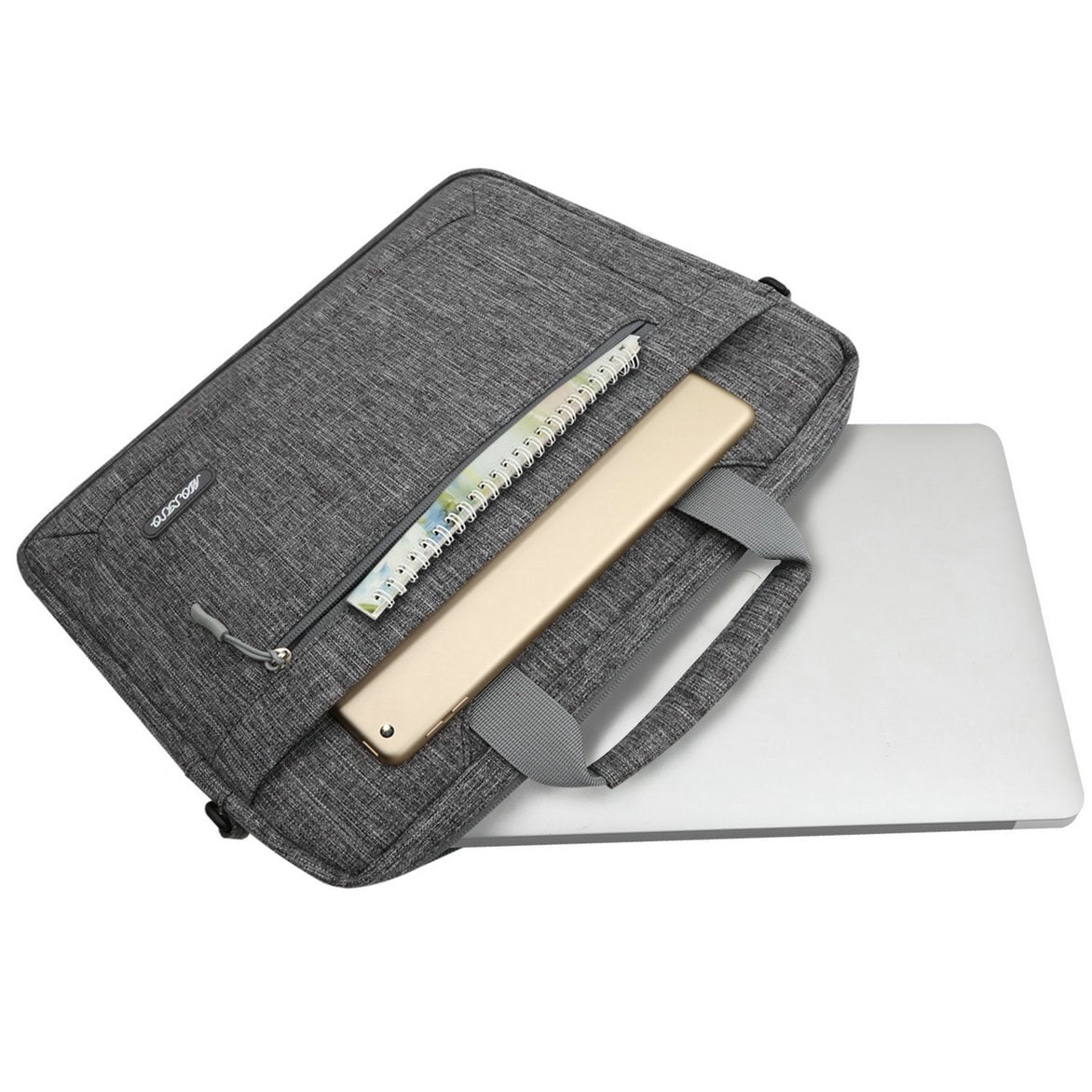 Mosiso Messenger Laptop Shoulder Bag for 15-15.6 Inch new MacBook Pro Notebook Compatible with 14 Inch Ultrabook Polyester Briefcase with Adjustable Depth at Bottom,Gray