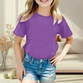 thumbnail image 2 of XAOFW Kid T-Shirts Fashionable Short Sleeve Girls O-Neck Letter Lightweight Solid Color Loose Purple Holiday Vacation Beach Tops, 2 of 4