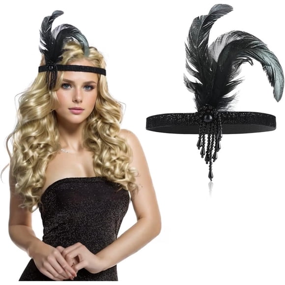 Accessoires rockabilly EIROVYA pour femmes, Accessoires années 1920, serre-tête pour femmes, costume Gatsby, années 1920, plume de garçonne, serre-tête, noir, 1 Pce, bronze, m