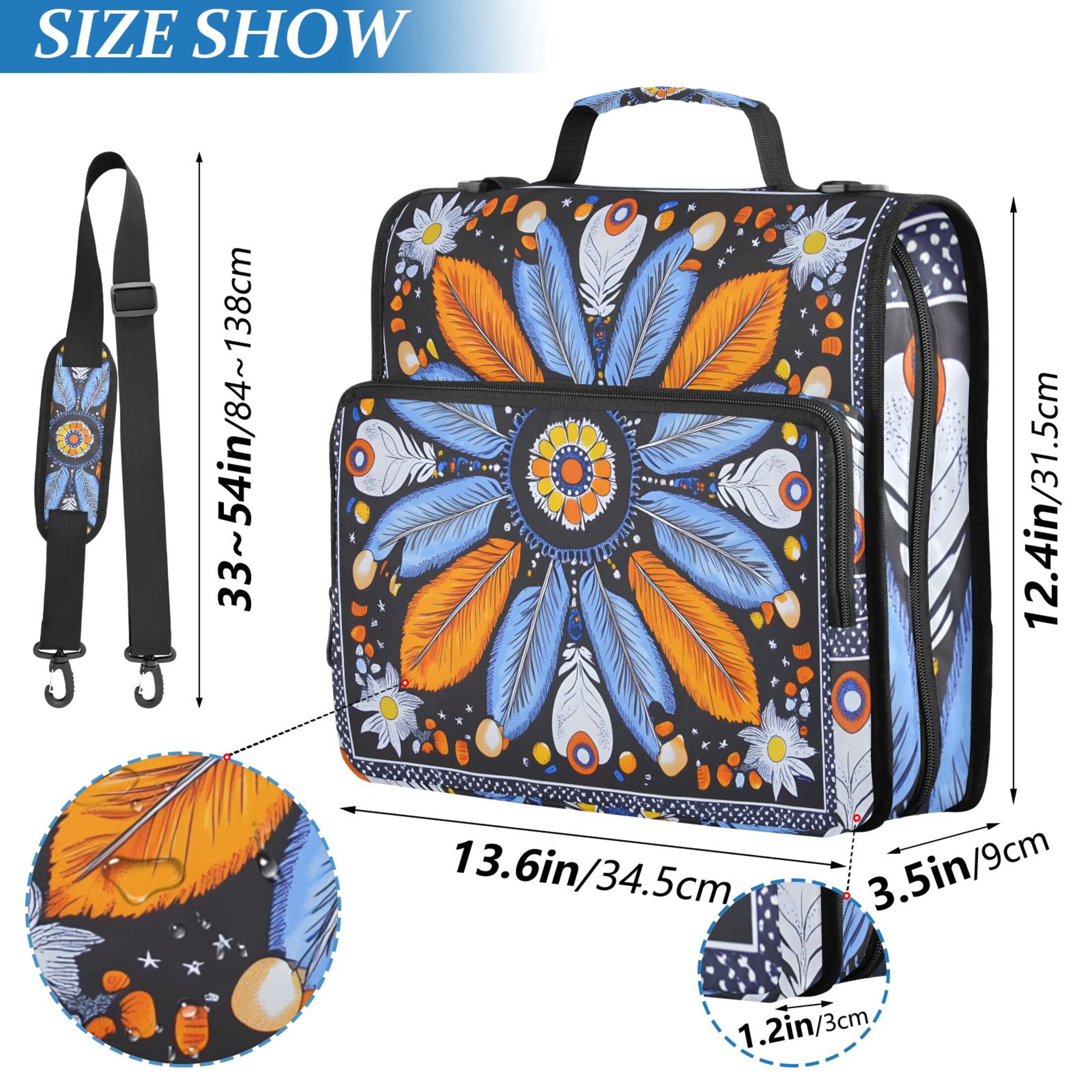 3 Ring Zipper Binder with Shoulder Strap Waterproof Trapper Keeper 2 Inch D-Ring 500 Sheets Capacity Blue Orange White Feather