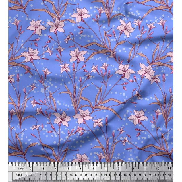 Toile de Coton de Soie Imprimé Floral Feuilles & Azalée par la Cour 56 Pouces de Large