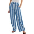 thumbnail image 2 of Penkiiy Women Striped Casual Lounge Pants Drawstring Wide Leg Low Rise Trousers with Pockets Loose Pajama Pants XL Blue, 2 of 7