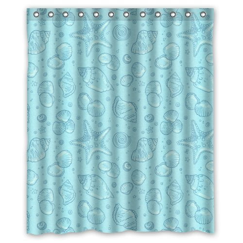 MOHome Undersea World Light Blue Design Seashell Shower Curtain