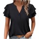 thumbnail image 1 of Blusa de Trabajo de Manga Corta Botón de Manga de Encaje de Color Sólido Blusa Casual 95% Poliéster 5% Spandex, Nuevo Top de Moda para Diario Y Fiesta, 1 of 9