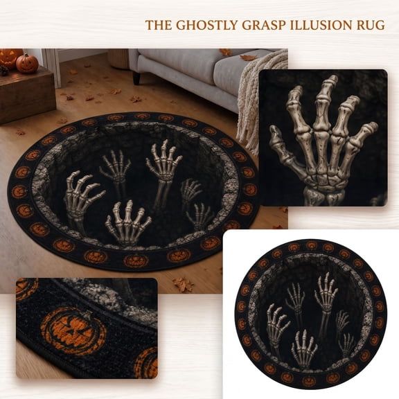 Halloween 3D Vortex Illusion Round Area Rug 39.4in, Non-Slip Spooky Optical Mat, Creepy Visual Effect Soft Floor Carpet for Living Room Kitchen Bathroom Decor