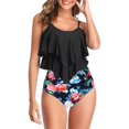 thumbnail image 2 of LEEYNEER Women‘s Bikini Swimsuits Sets  Thong Bikini Sets High Waisted Two Piece Ruffled Flounce Top With Ruched Bottom Swimwear Bikini Sets for Women Red L, 2 of 5