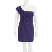 Juniors Plus Knit One Shoulder Ruffle Dr