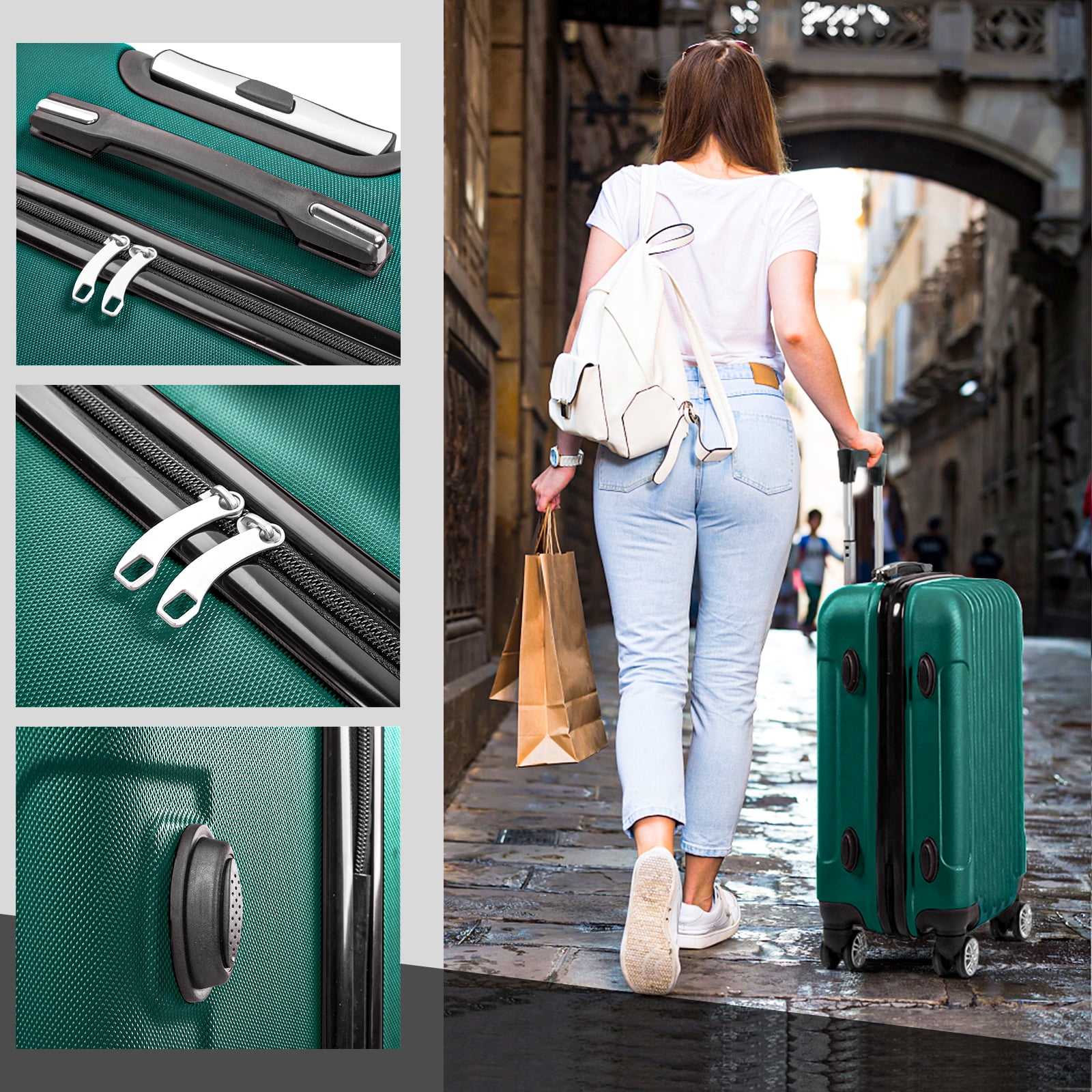 Zimtown 3 Piece Nested Spinner Suitcase Luggage Set With TSA Lock Dark Green
