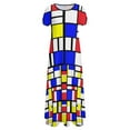 thumbnail image 4 of Robe Géométrique Vintage Style Mondrian Robe Maxi Élégante Manches Courtes Mode de Rue Boho Plage Longues Robes Vêtements Oversize, 4 of 5