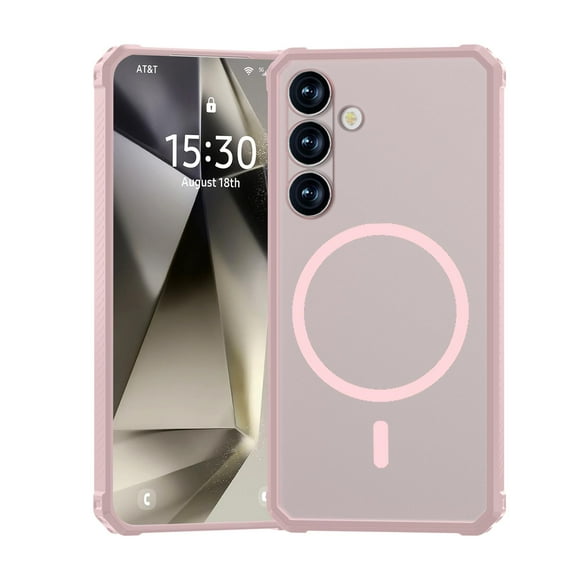 for Samsung Galaxy S24 Plus Case Translucent Magnetic Compatible with Magsafe Charger, Cute Thin Slim Anti-Yellow Acrylic, Hybird Hard Plastic & Silicone Girly Phone Case for Women Men, Pink