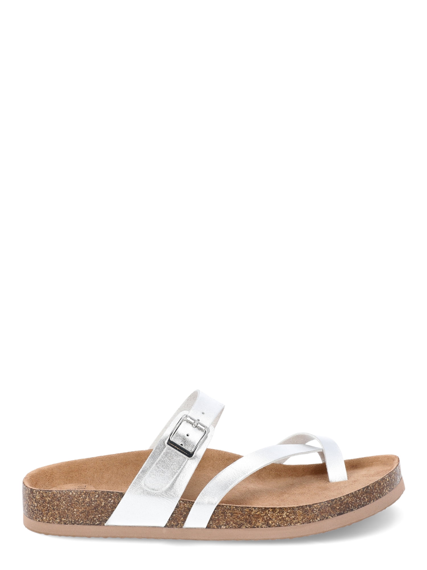Time and Tru Women's Asymmetric Strap Footbed Sandals, Wide Width Available