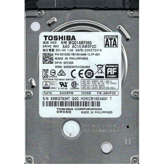 MQ01ABF050 AAD AC10/AM0P2D Philippines Toshiba 500GB