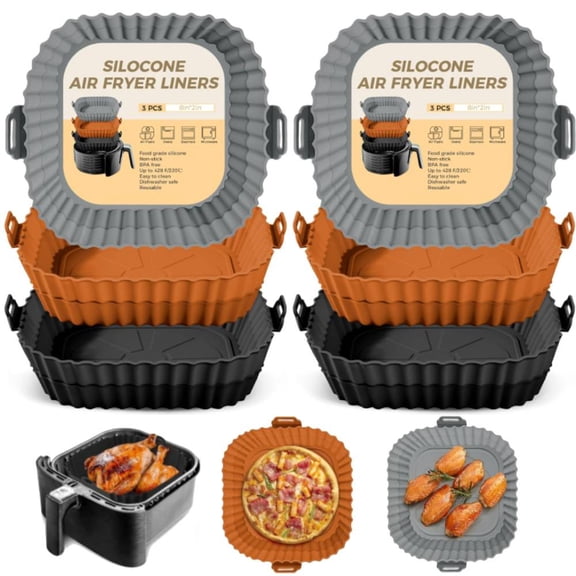 6 Pack Square Silicone Air Fryer Liners, 8 Inch Reusable Air Fryer Pot Replacement of Flammable Disposable Parchment Paper