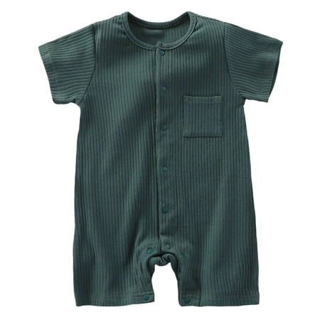 Wxirdiow Newborn Boy Rompers Unisex Baby Cotton Romper Boys Short Sleeve One-Piece Jumpsuit Infant Snap Up Bodysuits Summer Outfits Dark Green Size 0-3 Months