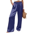 thumbnail image 4 of DeHolifer Women's Pants High Waisted Solid Color Wide Leg Drawstring Flowy Trousers with Pockets Blue XL, 4 of 7