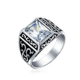 thumbnail image 2 of Bling Jewelry Mens Viking Scroll Emerald Cut CZ Ring Two Tone Oxidized Silver Handmade In Turkey, 2 of 6