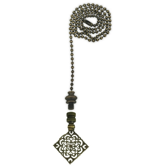 Royal Designs Fan Pull Chain with Diamond Floral Filigree Finial – Antique Brass