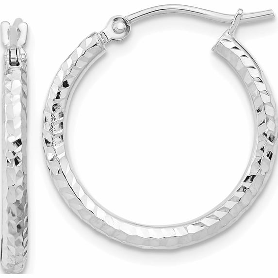 10K White Gold Diamond-Cut 2mm Round Tube Hoop Earrings (21.21 X 19.9) Made In Peru 10tc392w