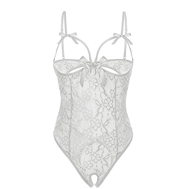 Gibobby Lencería para mujer sexy tangas Lencería sexy de encaje para mujer Pijama de gasa de una pieza de encaje Ropa interior Íntima(Blanco XL)
