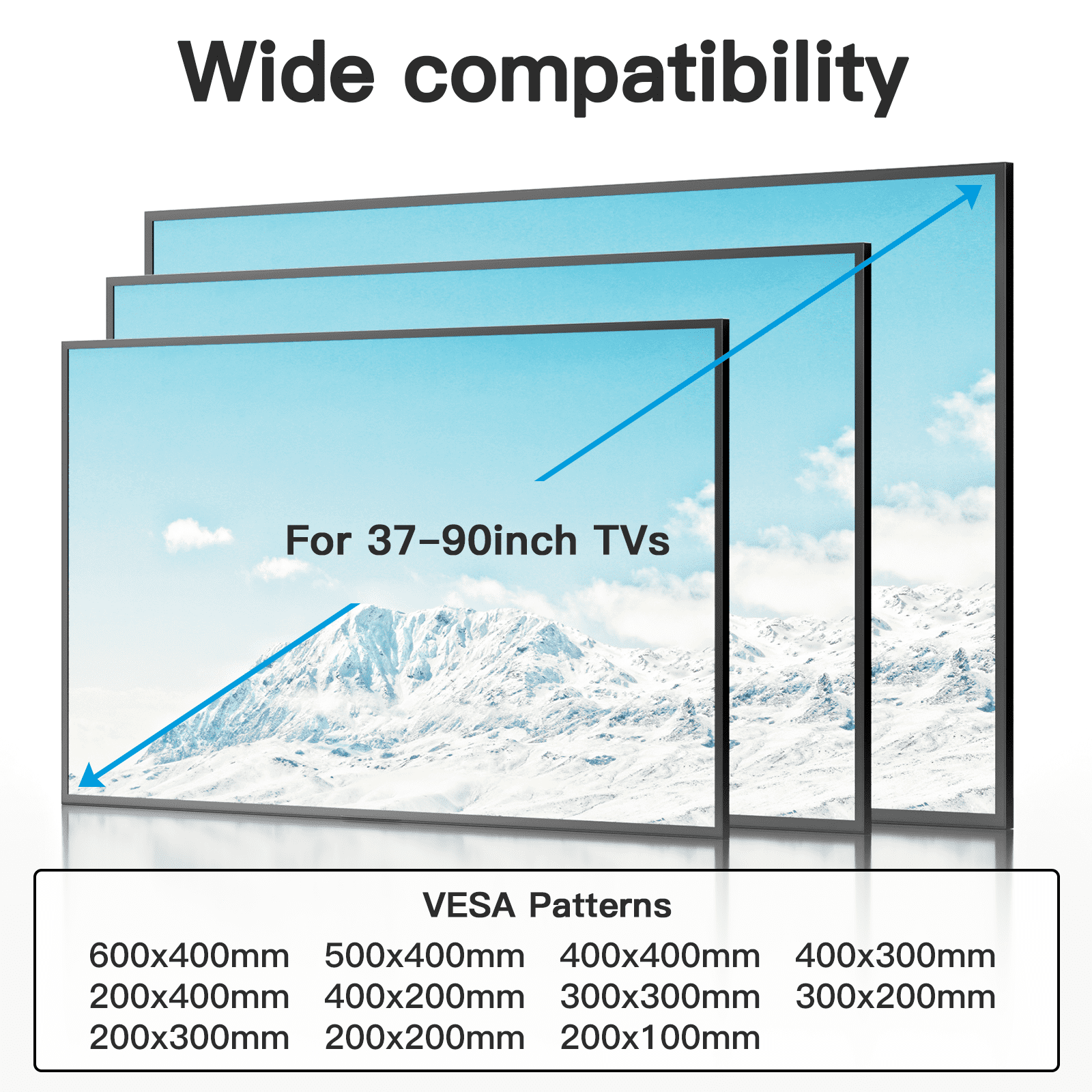 MountFTV Full Motion TV Wall Mount Bracket for 42-90 inch TVs, Heavy Duty tv wall mount with Swivels Tilts Extension, Max 600x400mm, Holds up to 132lbs, 12 /16 inch Wood Studs
