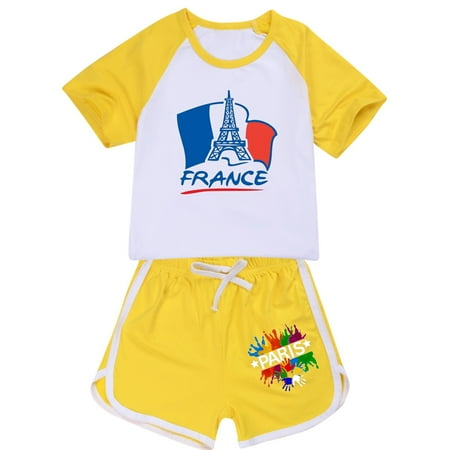 

Boys and Girls French Tower Tourism Commemorative Print Color Block Sleeves T Shirt Shorts Casual Clothing Set 4 First Thanksgiving Baby Girl Girls Athletic Outfit Baby Girl Clothes 3-6 Months
