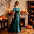 thumbnail image 4 of Renaissance Dress Women Short Sleeve Cold Shoulder Underbust Corset Dresses Vintage Victorian Goth Halloween Maxi Dress, 4 of 7