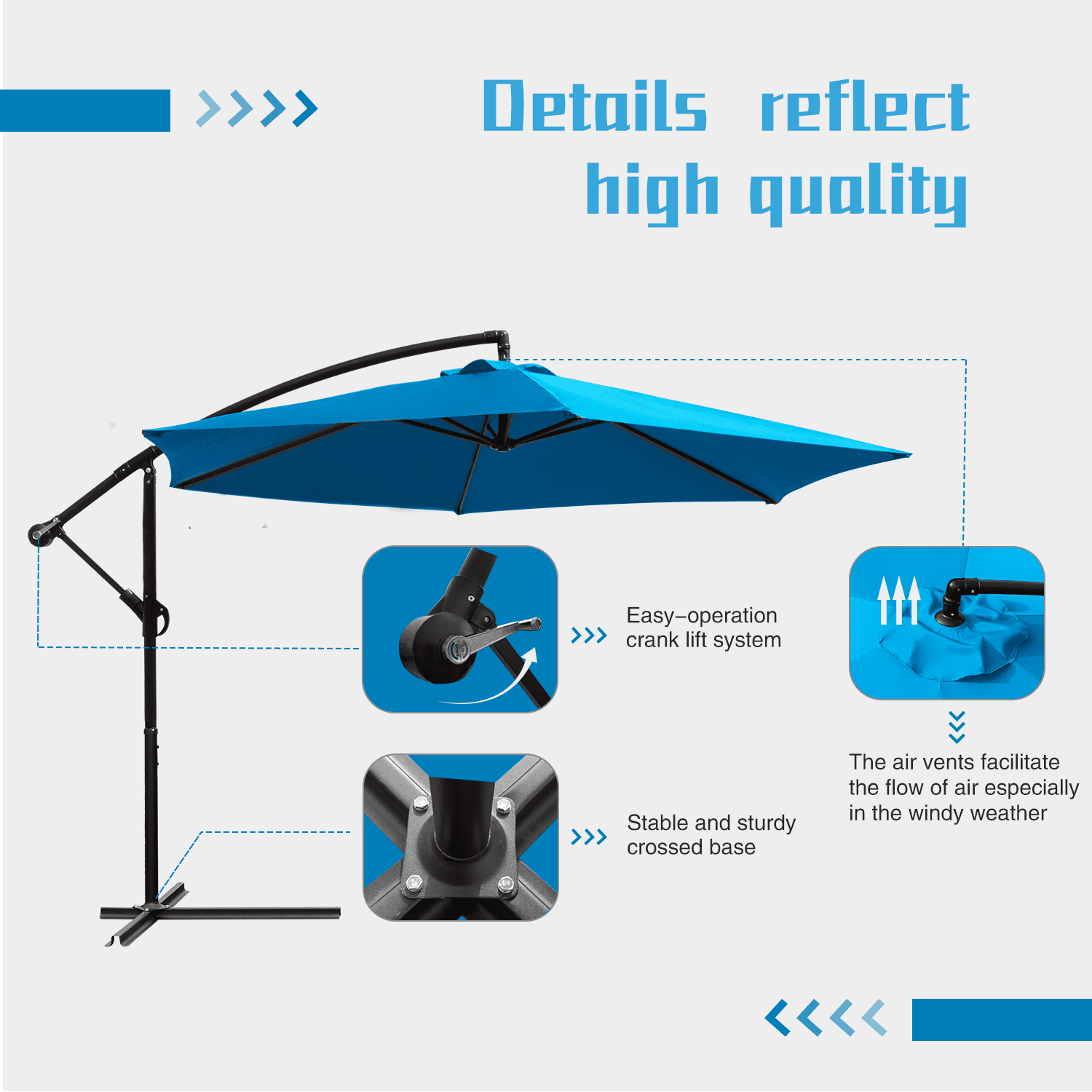 Lacoo 10 Ft Hanging Patio Umbrella Outdoor Market Shade Offset with Steel Frame and Easy Tilt, Blue