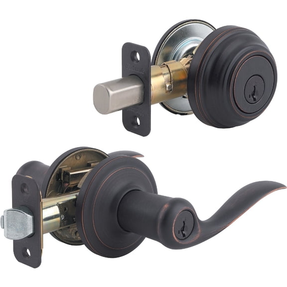 Kwikset 991 Tustin Entry Lever and Single Cylinder Deadbolt Combo Pack featuring SmartKey in Venetian Bronze (99910-041)