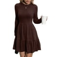thumbnail image 2 of Womens Long Sleeve Fall Dresses with Flowy Casual Ribbed Knit Crew Neck Knee Length Sweater Dress Brown XL, 2 of 8
