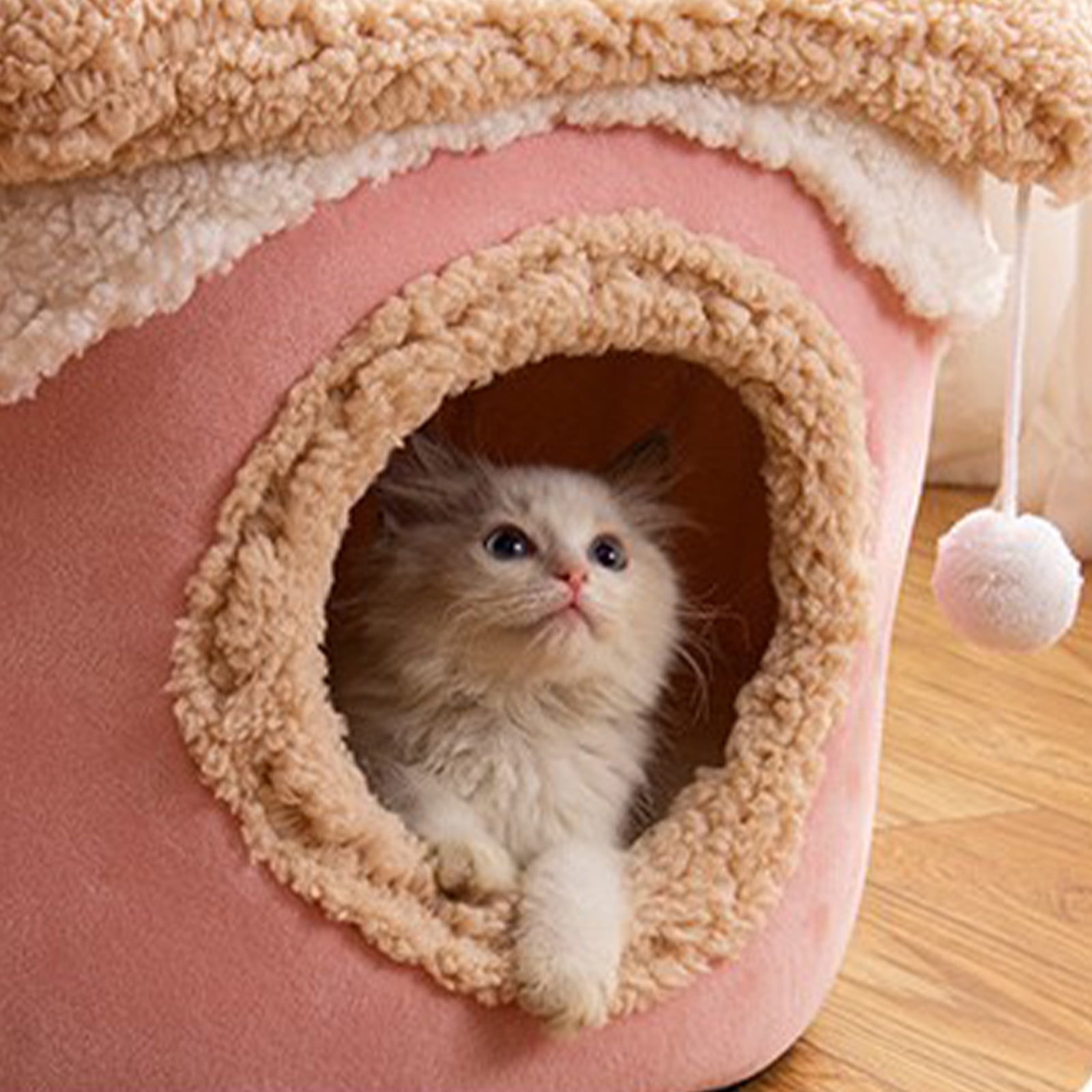 Matoen Cat Bed Cave for Indoor, Suitable for Cat Dome Bed, Hideaway Bed for Indoor Cats with Removable Mattress for Kittens, Cat Tent House for Dual Use (L:16"x16")