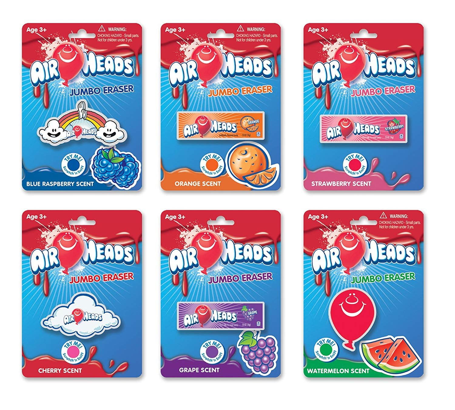 AirHeads Jumbo Scented Erasers Pack of 6 AirHeads Fruit Smelly Cool