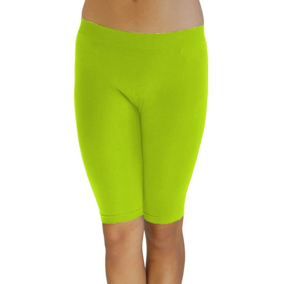 Vivian's Fashions Legging Shorts - Biker Length, Misses Size (Lime, 1X)