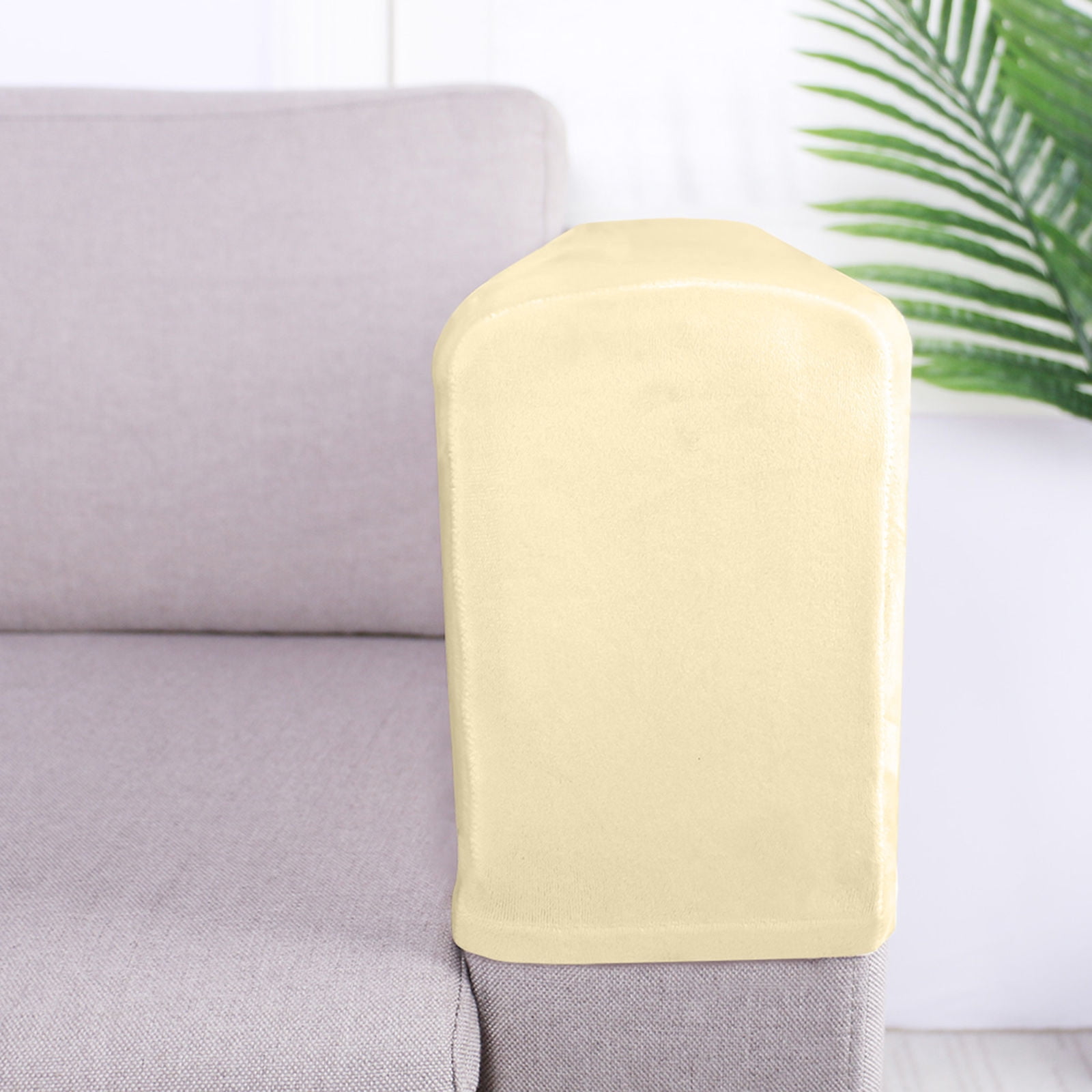Velvet Couch Arm Cover, Stretch Armrest Covers Washable Armchair Slipcover for Recliner Sofa Soft Furniture Protector for Living Room-Beige-2 pcs