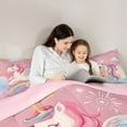thumbnail image 4 of Castle Fairy Animal Magical Unicorn Twin Bedding Sets 7-Piece for Boys Girls,Dreamy Princess Bedding Comforter Set Microfiber,Kawaii Rainbow Stars Breathable Sheet Sets,Super Cozy Room Decor, 4 of 8