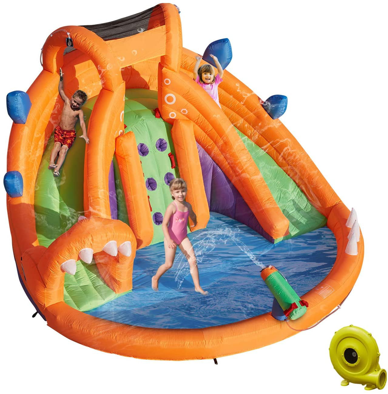 with 680W Air Blower Kinbor Inflatable Slide Water Park Bounce House with Climbing Wall Water Ball Pool and Jumping Castle for Kids Outdoor Party 