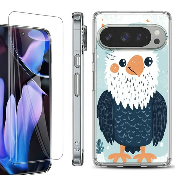 For Google Pixel 9 Pro XL Phone Case Cover, Shockproof Bumper Case with Tempered Glass Screen Protector, by OneToughShield - Eagle Smile
