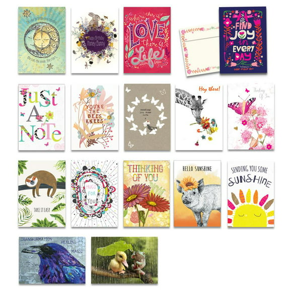 Tree-Free Greetings 16 Pack Card Assortment with Matching Envelopes,Eco Friendly,Made in USA,100% Recycled Paper,5”x7”,Thinking of You Collection