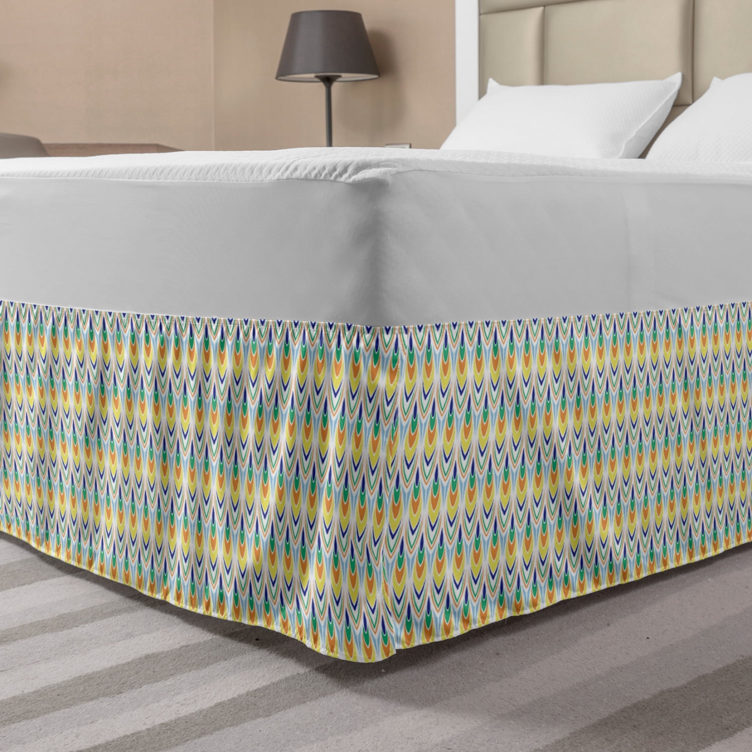 Colorful Bed Skirt, Summer Ethnic Pattern Tribal Feathers ...