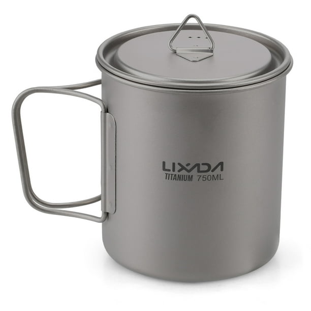 Tazas de titanio Copa de titanio ultraligera portátil para acampar al aire libre Tapa de agua de campo de campo , con manillable 300ml / 350ml / 450ml / 550ml / 650ml / 750ml