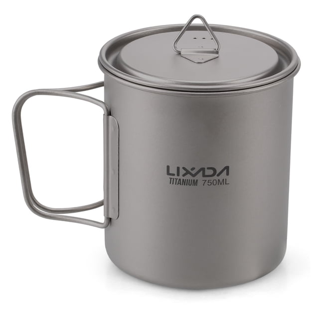 Tazas de titanio Copa de titanio ultraligera portátil para acampar al aire libre Tapa de agua de campo de campo , con manillable 300ml / 350ml / 450ml / 550ml / 650ml / 750ml
