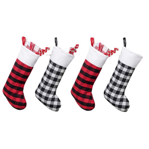 Medias de Navidad de con diseño de piel sintética para colgar en la chimenea, para día festivo en familia, fiestas de Navidad(C)(4 piezas)
