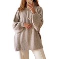 thumbnail image 2 of Women'S Fall Turtle Neck Oversized Sweaters Long Sleeve Chunky Knit Pullover Tops Winter Fashion Clothes Khaki M, 2 of 9
