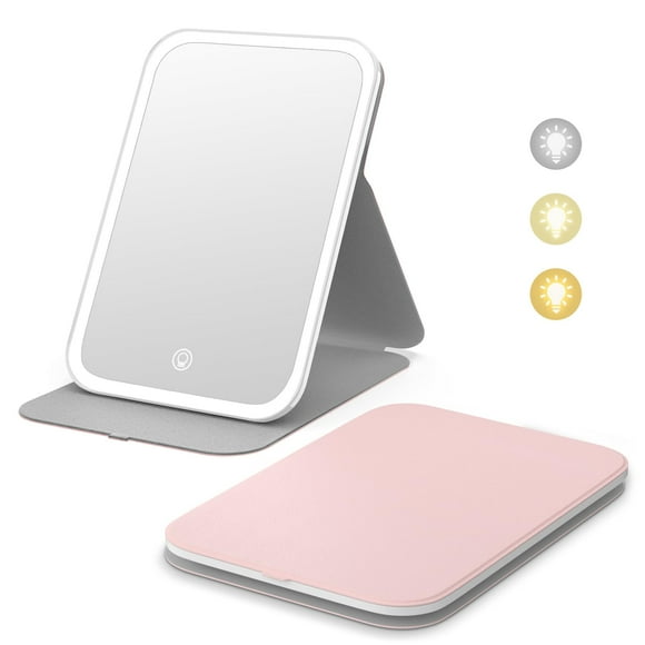 Espejo de maquillaje Kintion Travel iluminado con 60 LED, color rosa