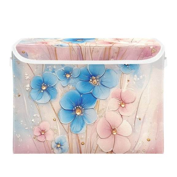 Pastel Flower on Light Large Storage Bins with Linen Collapsible Lid Storage Box 16.7 x 12.6 x 11.8in
