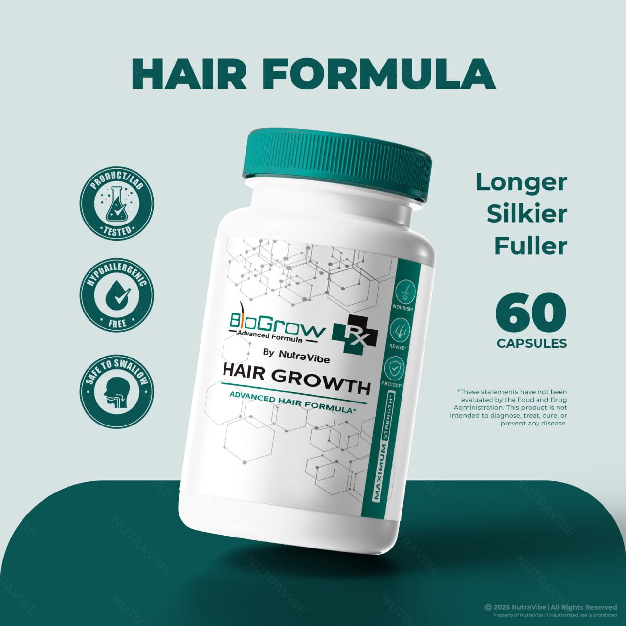 BioGrow Hair Growth Supplement, BioGrowRx Advanced Hair Care Formula, Bio Grow Pills for Thicker, Fuller & Healthy Hair, The Ultimate Hair Revival Vitamins, Bio Growth Reviews (60 Capsules)