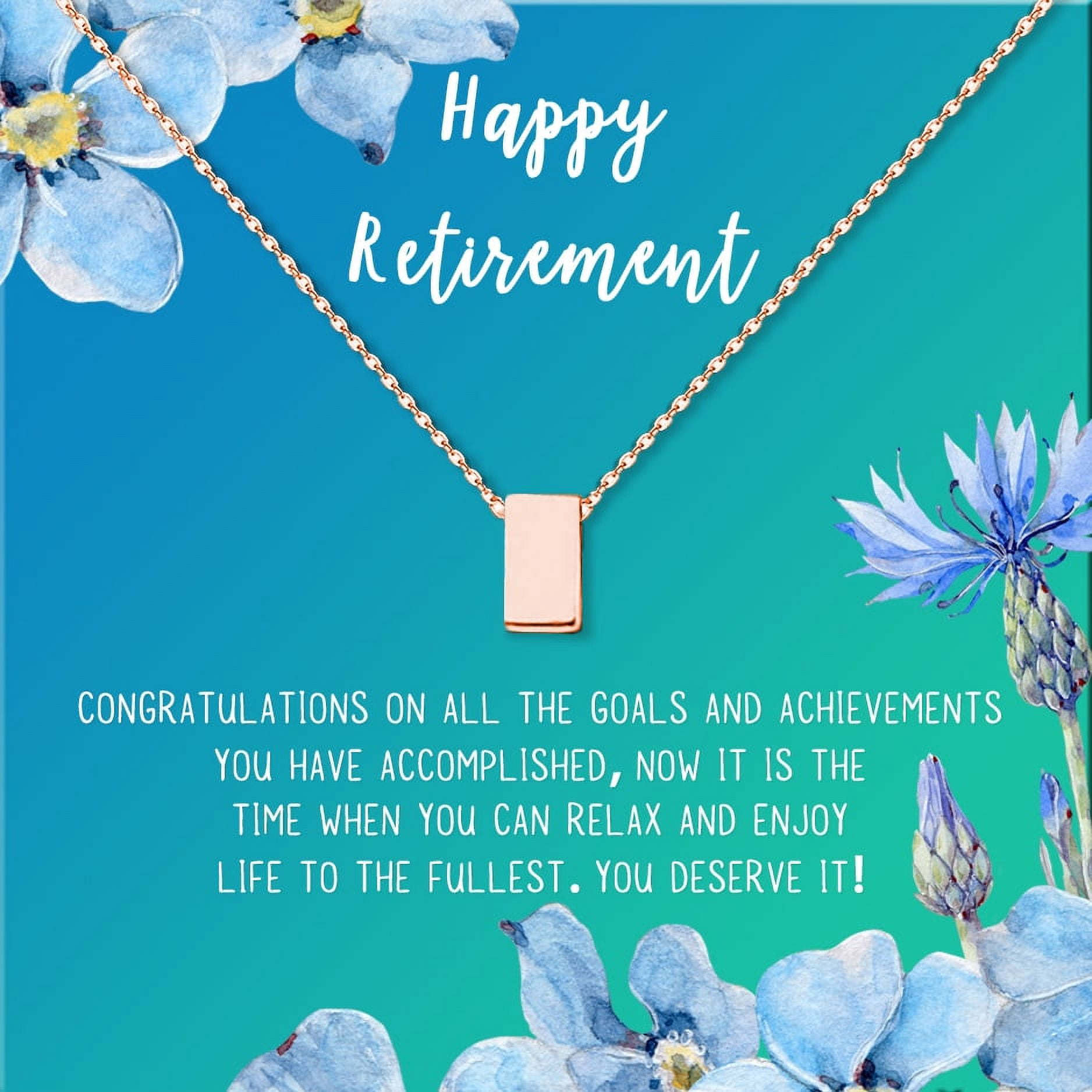 Anavia Happy Retirement Necklace, Retirement Gifts for Women, Retirement Jewelry, Retirement Party Gifts for Retired Teacher Nurse Friend Coworker-[Rose Gold Cube, Bright Blue Gift Card]