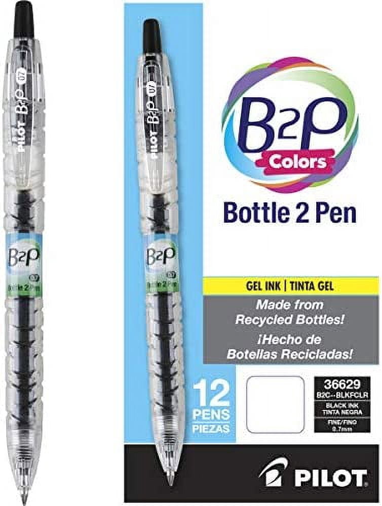 PILOT B2P Colors - Bottle to Pen Refillable & Retractable Rolling Ball Gel Pen Made From Recycled Bottles, Fine Point, Black G2 Ink/Clear Barrel, 12-Pack (36629)